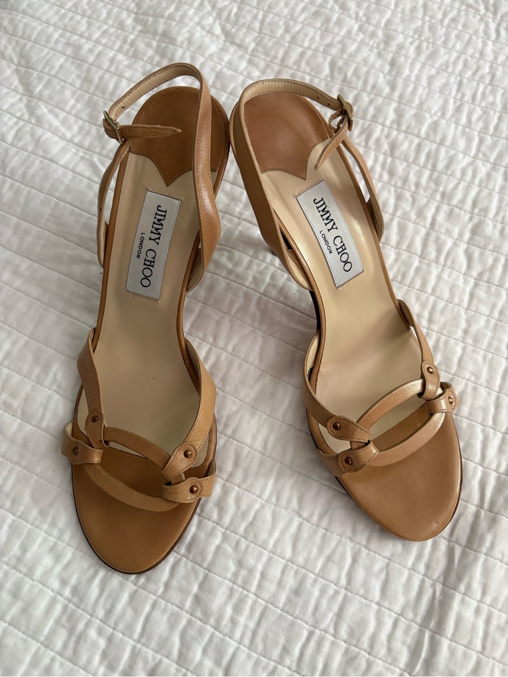 Jimmy Choo Tan Leather Open-Toe Slingback Heels Size 42 US 11.5